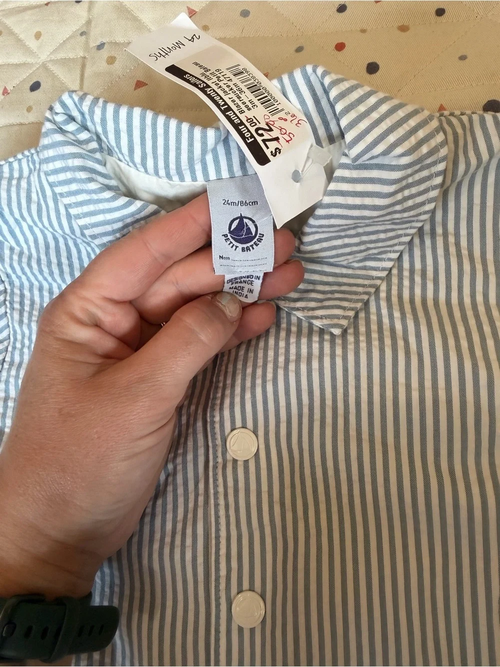 Petit Bateau Blue & White Striped Button-Down Shirt